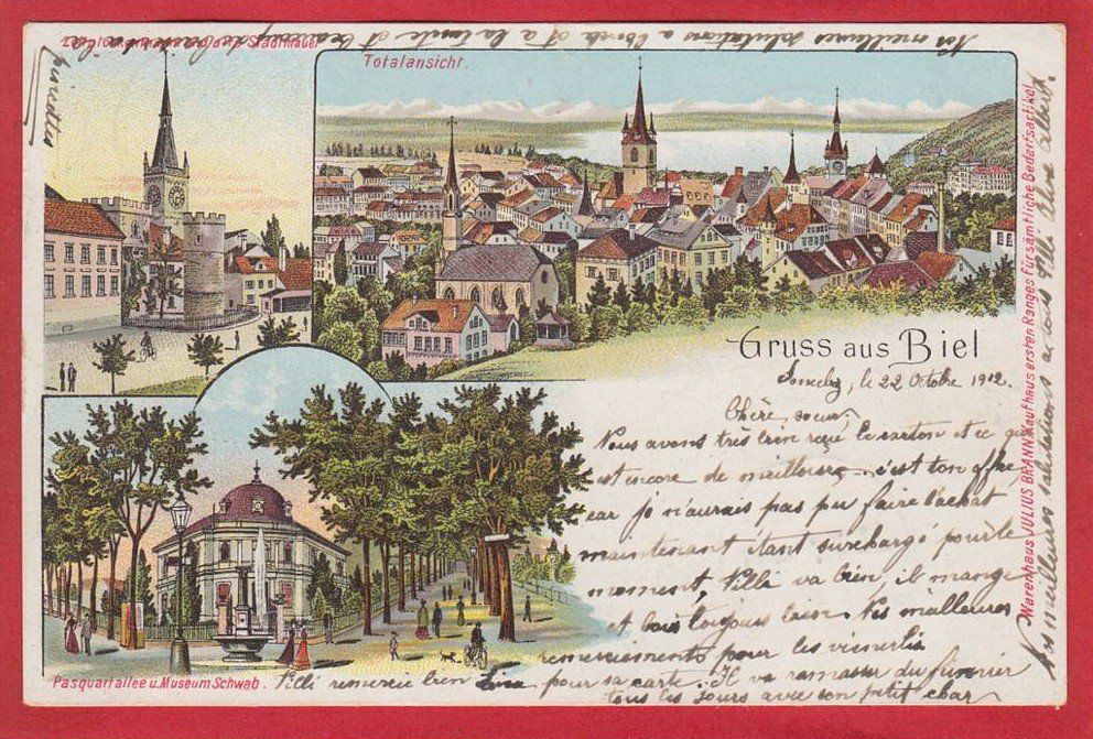 Ansichtskarten: BIEL BIENNE LITHO 1902 – Gebraucht aus Grüningen von Kartenlaube