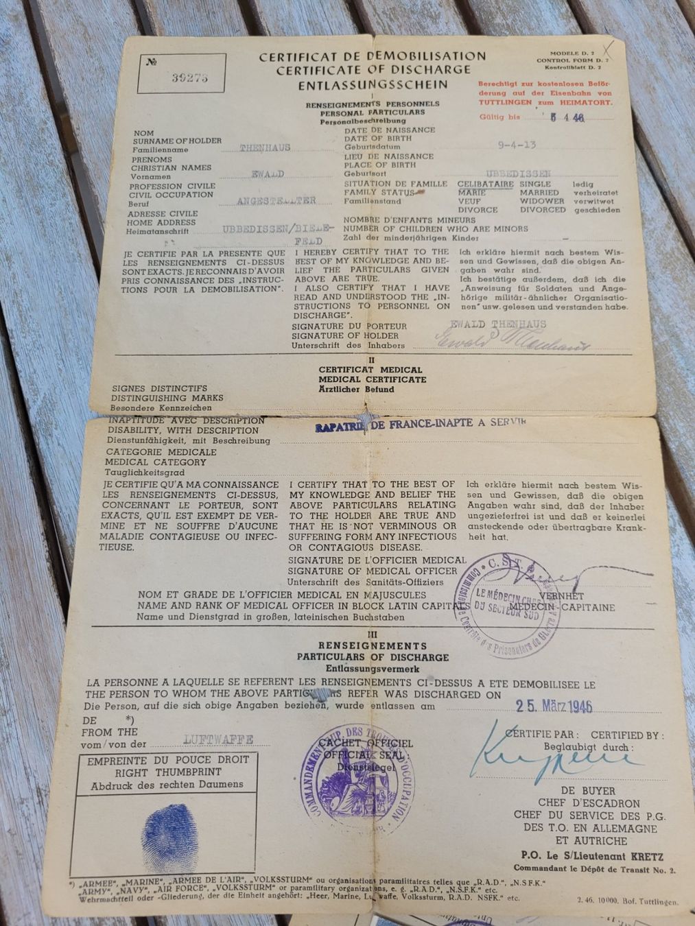 Armi bianche: Gefangenschaft Nachkrieg 1946 – Usato da Kriens venduto da KTP 4