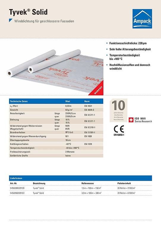 Sanitari: Winddichtungsfolie Ampack Tyvek Solid – Usato da Arbon venduto da Hermann1978 2