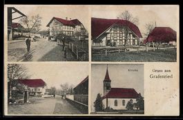 AK Grafenried, Gasthaus, Kirche, Straßenpartie