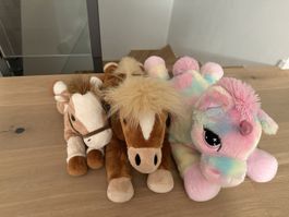 3 süsse grosse Stofftiere (Pferde und Einhorn), Top Zustand