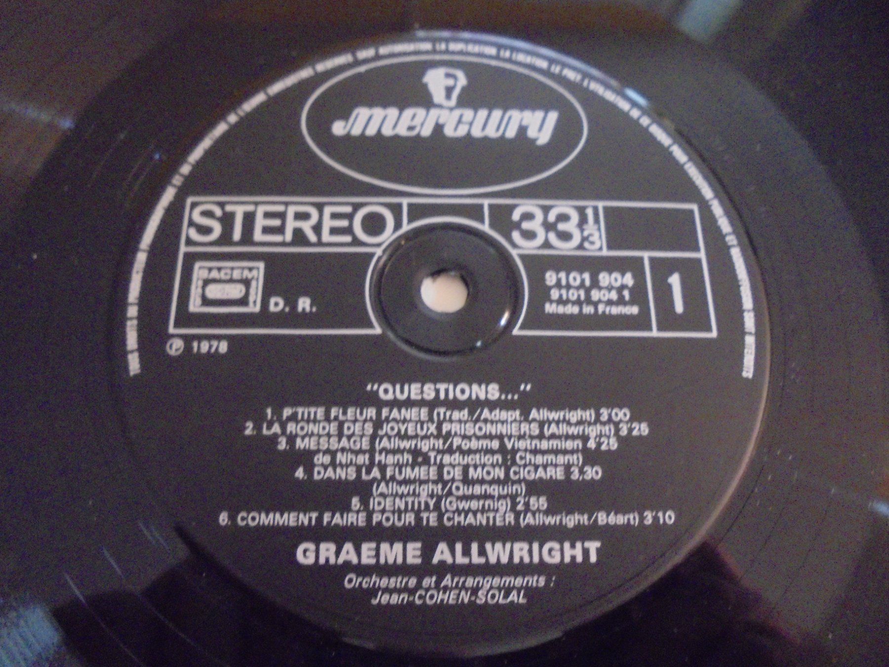 Dischi in vinile: Graeme Allwright " questions..." LP France 1978 – Usato da Crissier venduto da Promopost 3