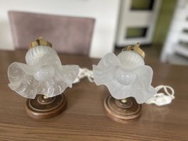 2er Set antike Nachttischlampen/Tischlampen mit Holzfuss