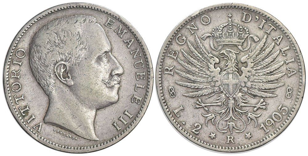 Alle Münzen: Italien, 2 Lire 1905, Roma – Gebraucht aus Chiasso von Novamarketing