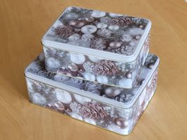 2 Guetzlidosen Keksdosen Blechdosen Weihnachtsmotiv weiss