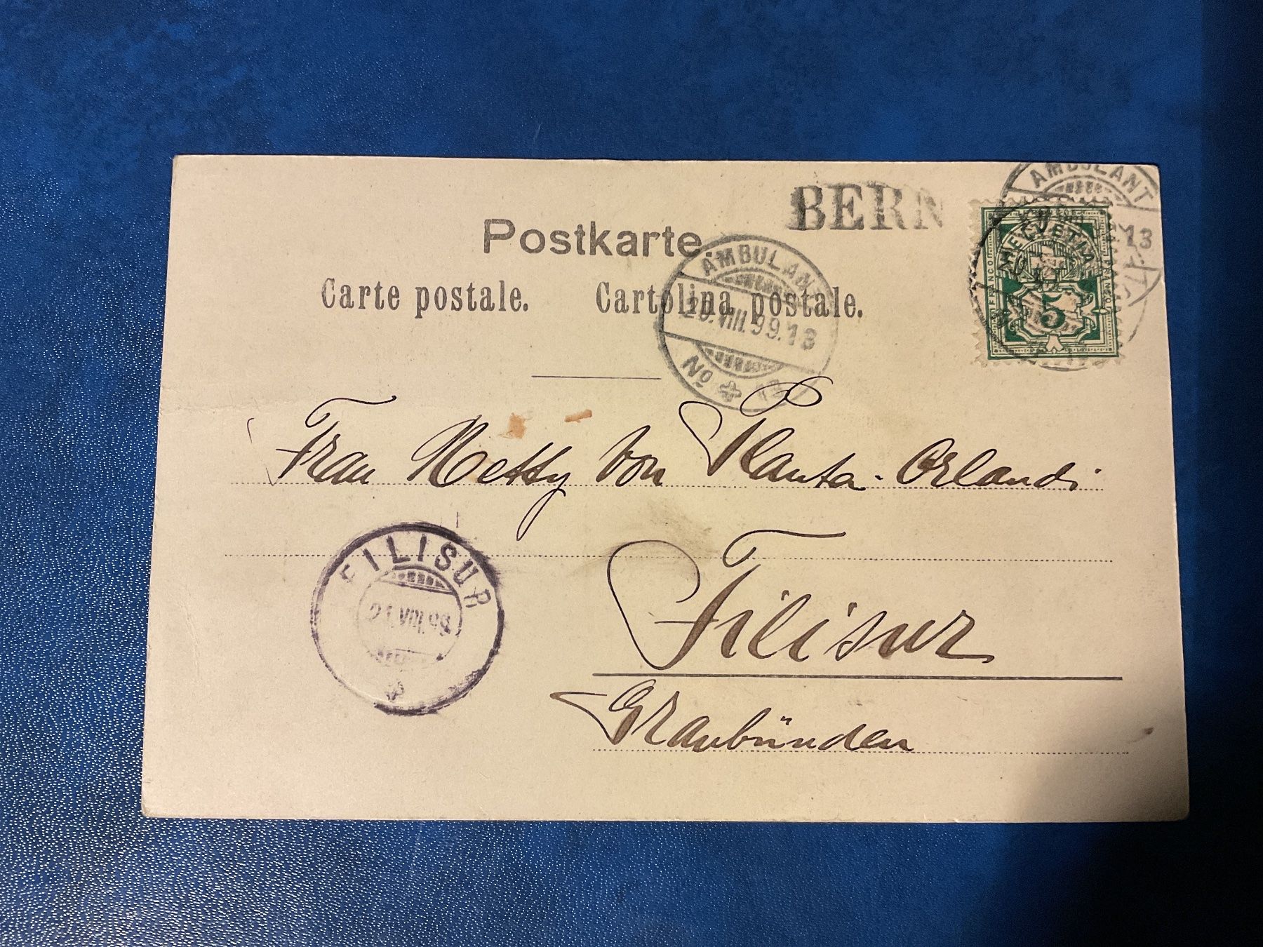 Cartoline postali: 1899 Stabstempel Bern auf Ansichtskarte - Filisur – Usato da Rheinfelden venduto da ricci62 1
