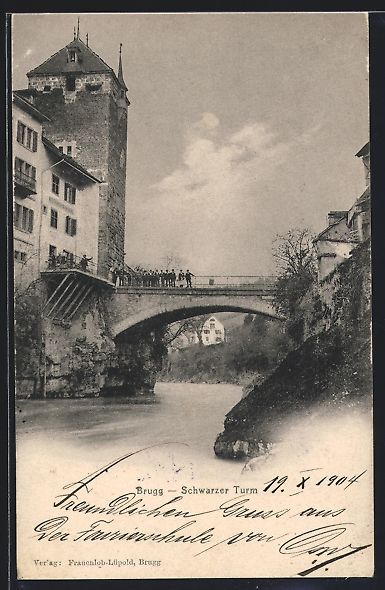 Cartoline postali: AK Brugg, Schwarzer Turm mit Brücke – Usato da Berlin venduto da bartko-reher