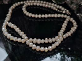Zuchtperlen 925 Silber weiß Perlenkette Kette mit Muster