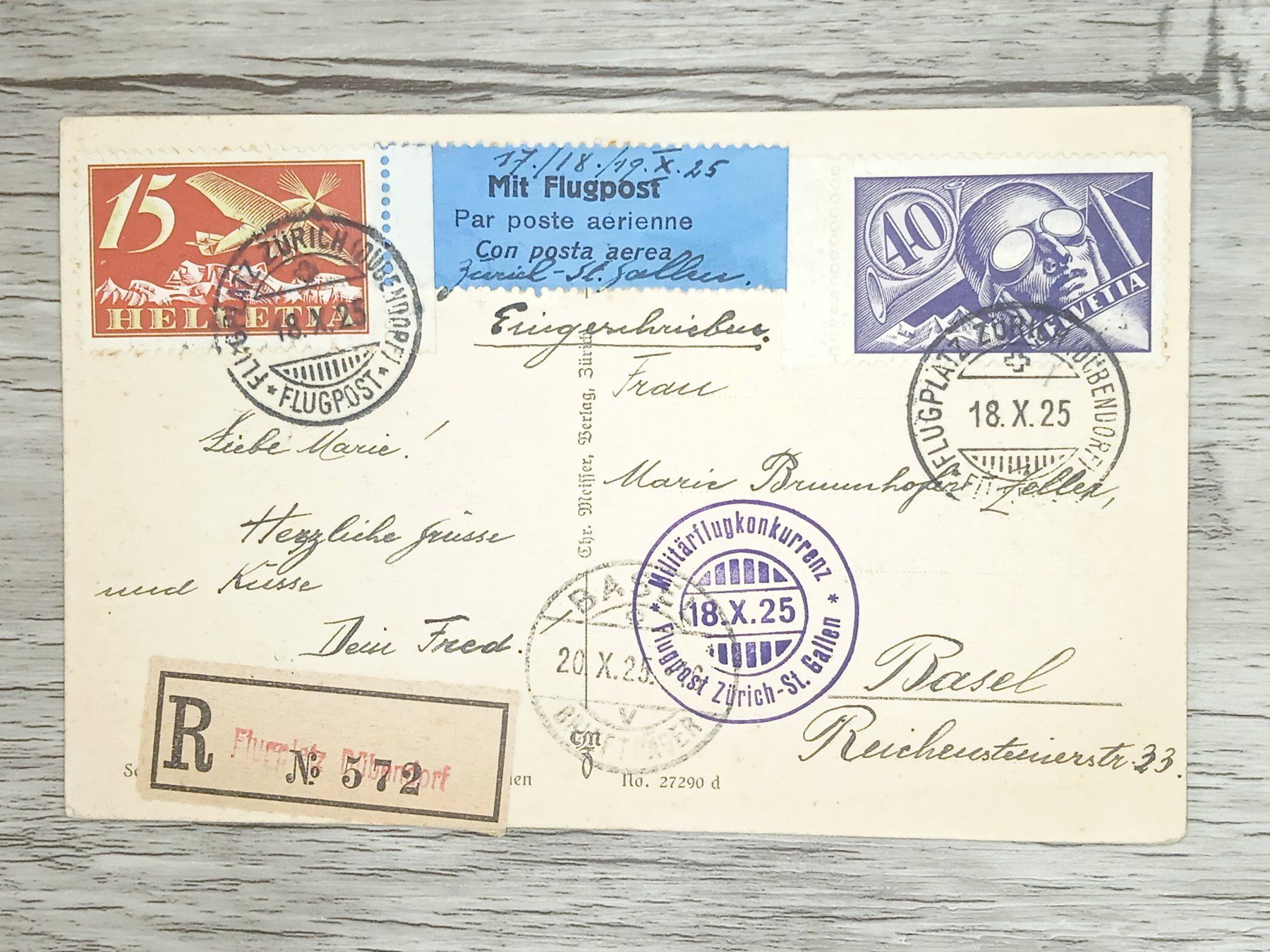 Tutti i francobolli: TR20 Carte Postale + Timbre Suisse 1925 – Usato da Cousset venduto da Patrick_Collections
