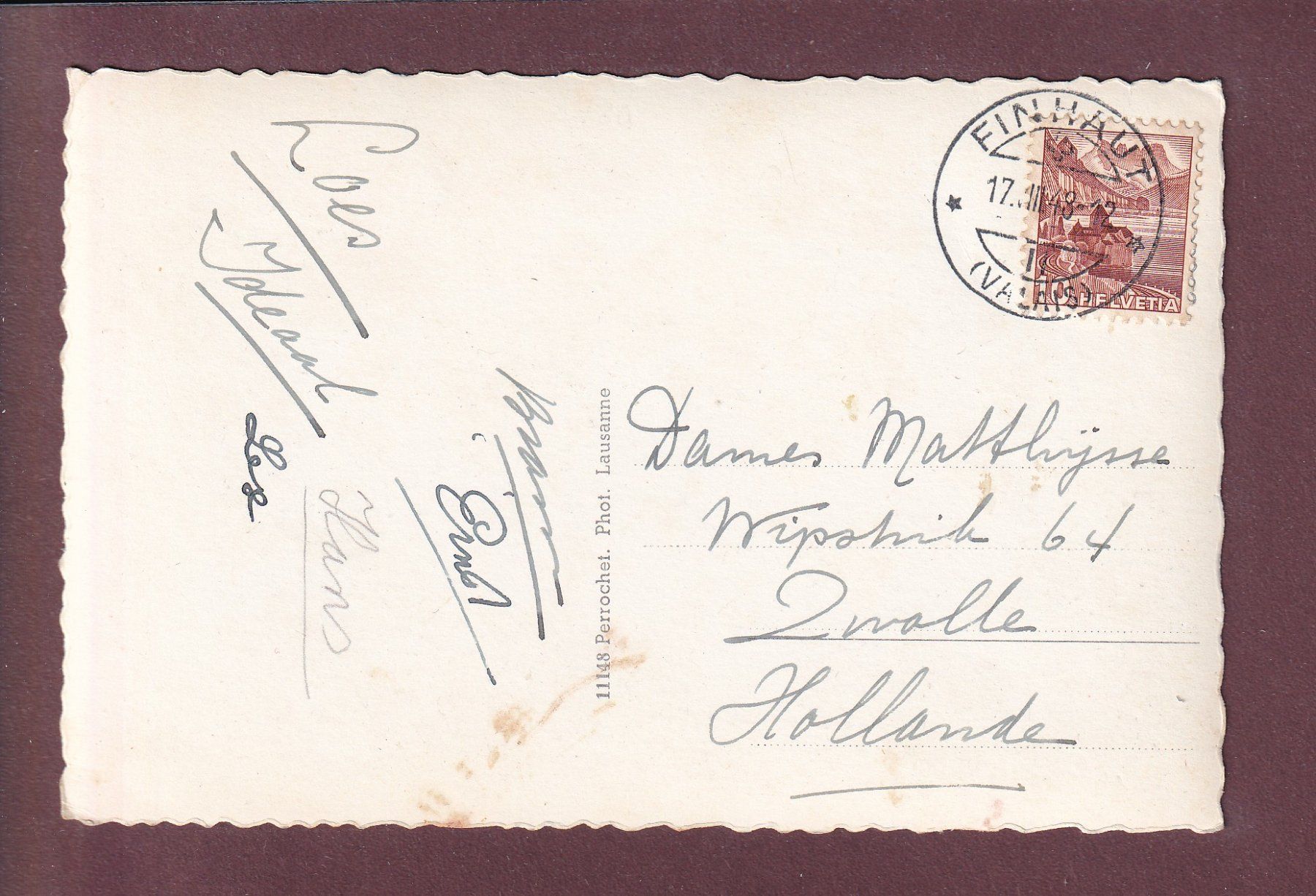 Cartoline postali: FINHAUT et Les Perrons - 1948 – Usato da Pully venduto da nicecards 1