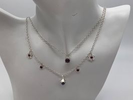 2- Reihiges Silbercollier mit Anhängern im Vintagestil