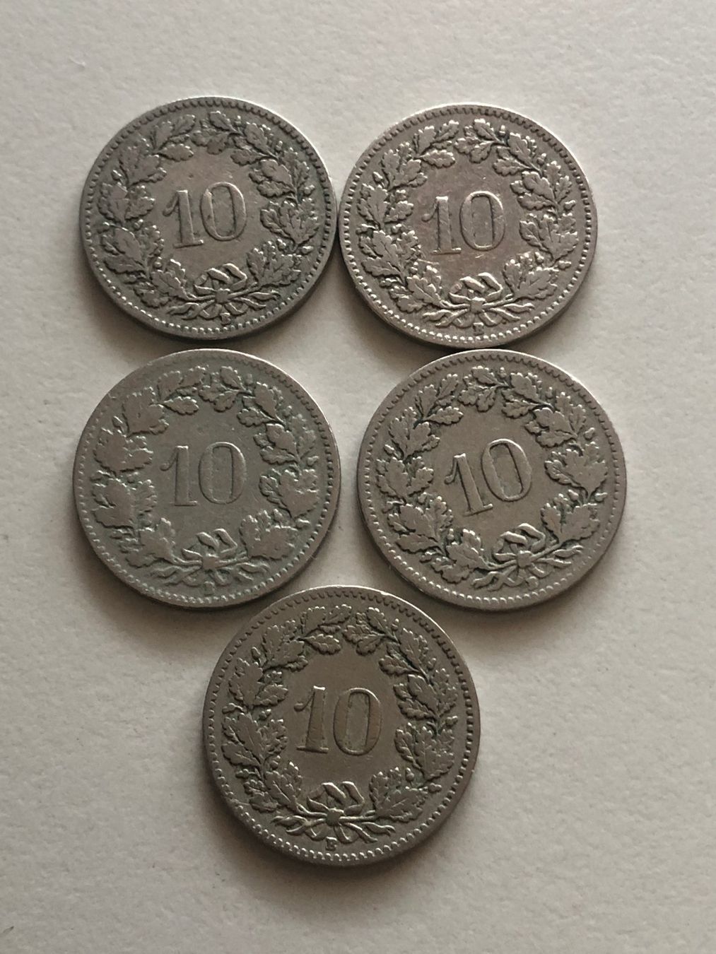 Tutti le monete: Lot mit 5 Stk. 10 Rp. 1908 – Usato da Schötz venduto da Odpa 1