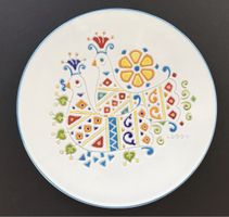 Assiette décorative céramique oiseaux style naïf 35 cm