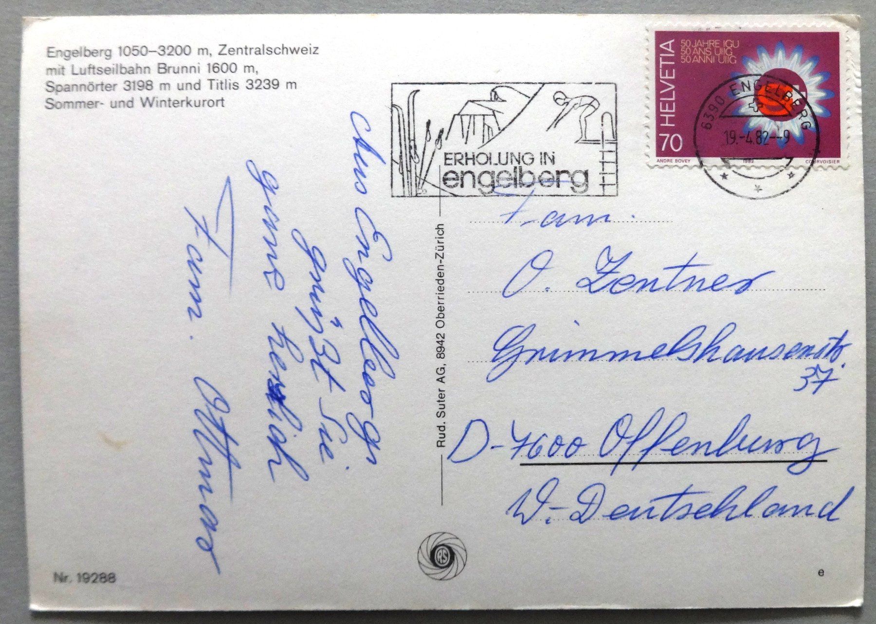 Cartoline postali: Engelberg mit Luftseilbahn Brunni 1600 m – Usato da Fétigny venduto da Billy2miny 1