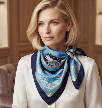Foulard en soie Tryba d' André Claude Canova motif ours bleu