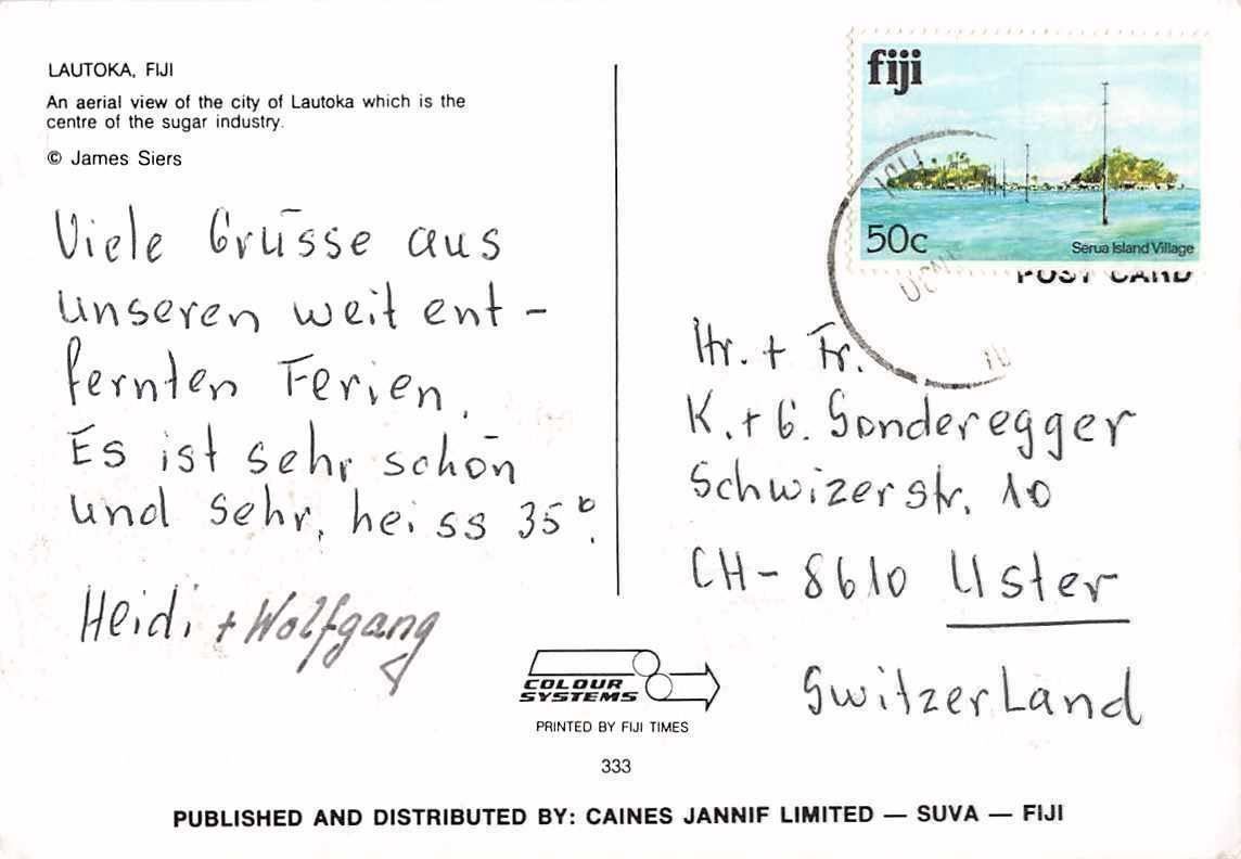 Ansichtskarten: Exotische Ansichtskarte FIJI – Gebraucht aus Winterthur von SchatzchischtliWinti 1