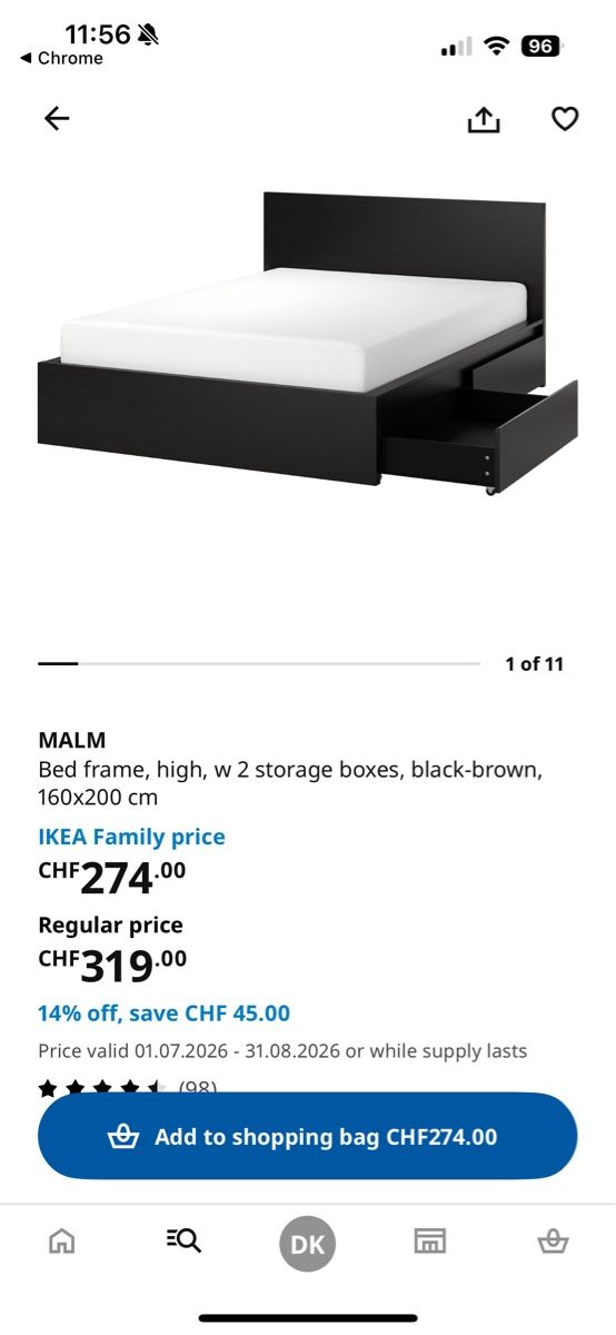 Ikea Letti: IKEA MALM bed frame high 160x200cm black-brown used – Usato da Zürich venduto da Dan_k 3