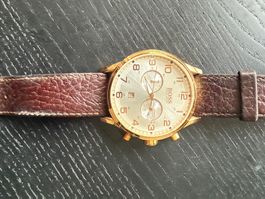Hugo Boss Herrenuhr Chronograph – goldfarben, Lederarmband