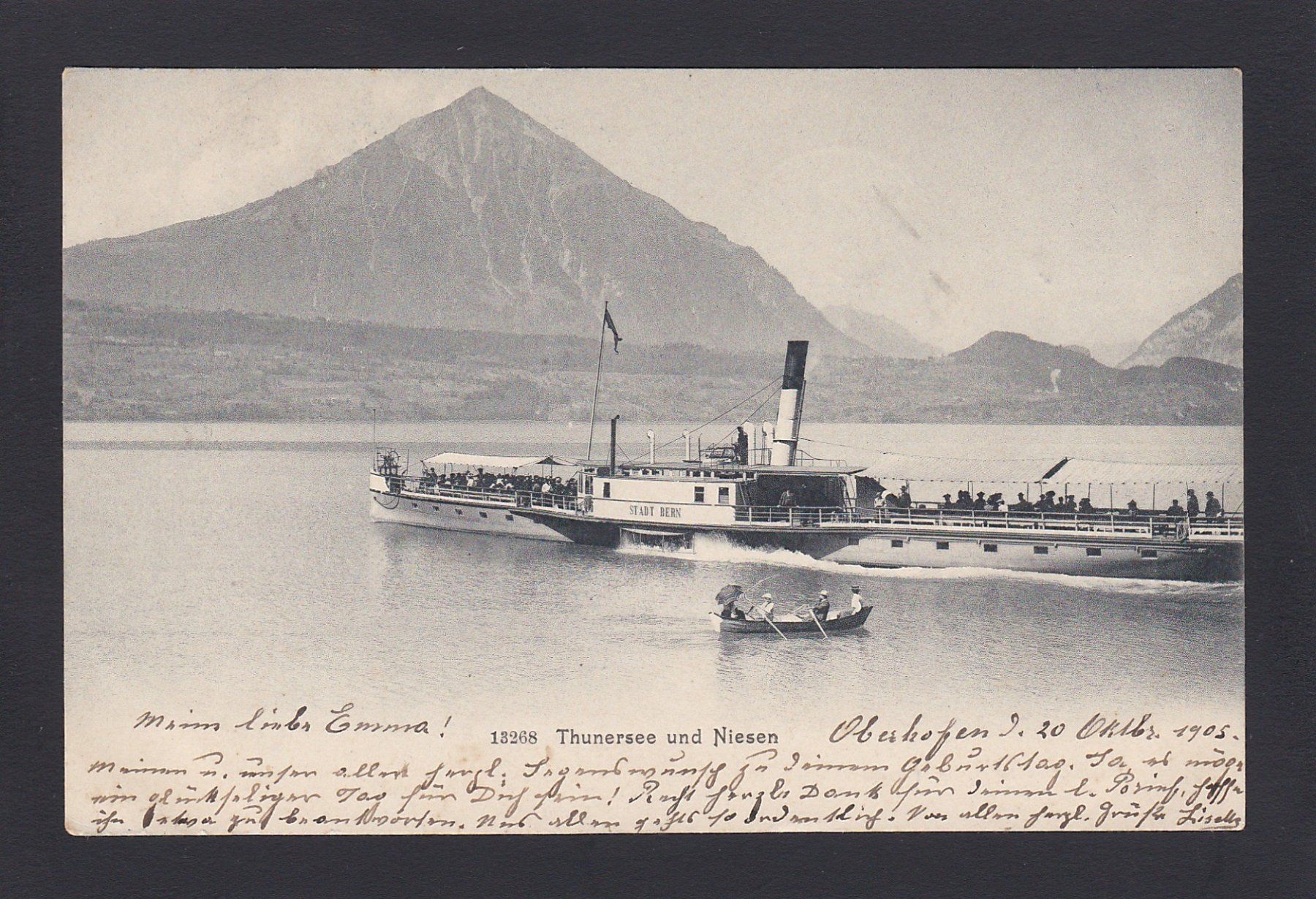 Cartoline postali: Thunersee Dampfschiff "STADT BERN", 1905 – Usato da Reiden venduto da cinfis