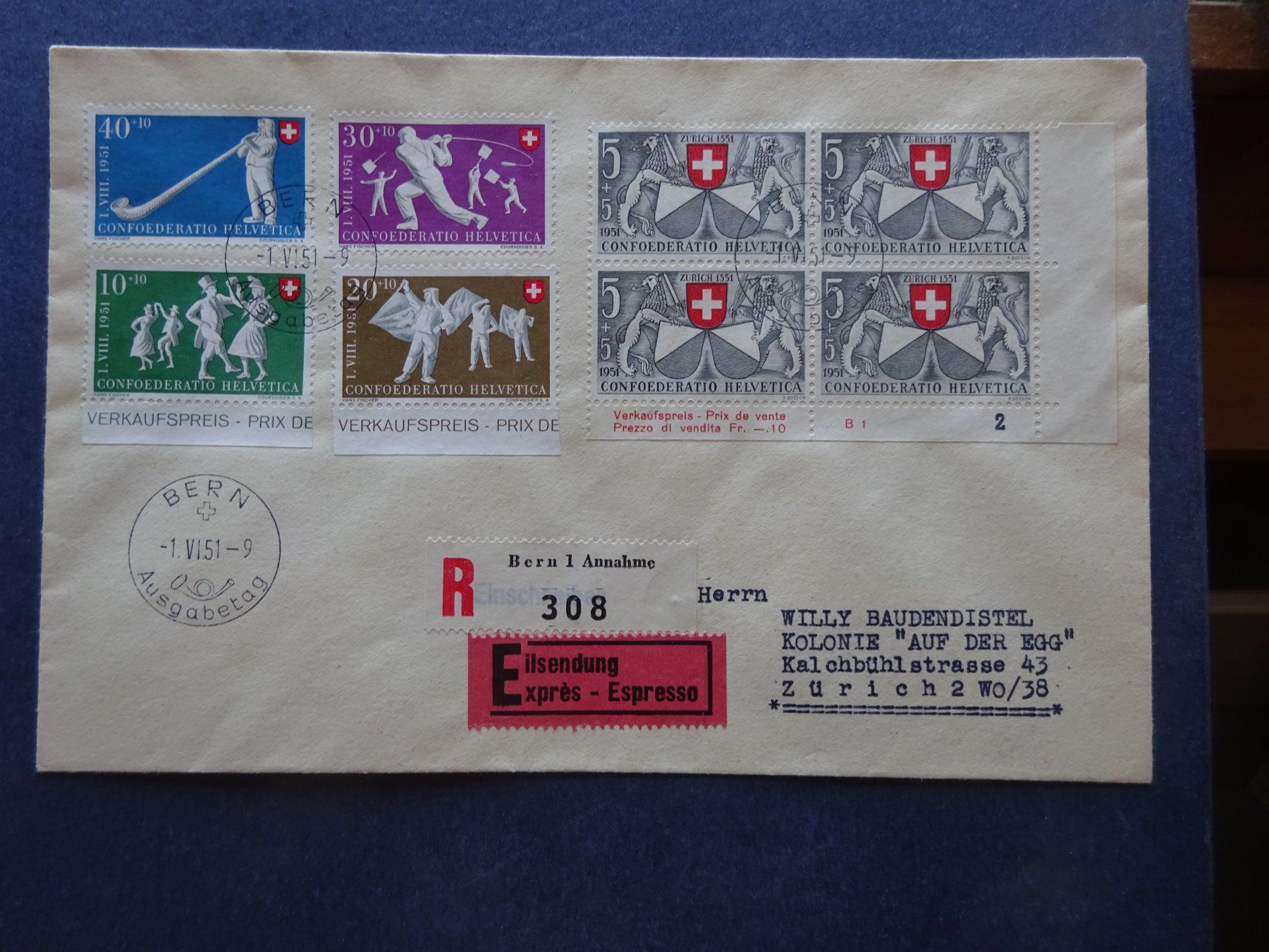Tutti i francobolli: 1951 Pro Patria FDC – Usato da Appenzell-Steinegg venduto da adi1975 1