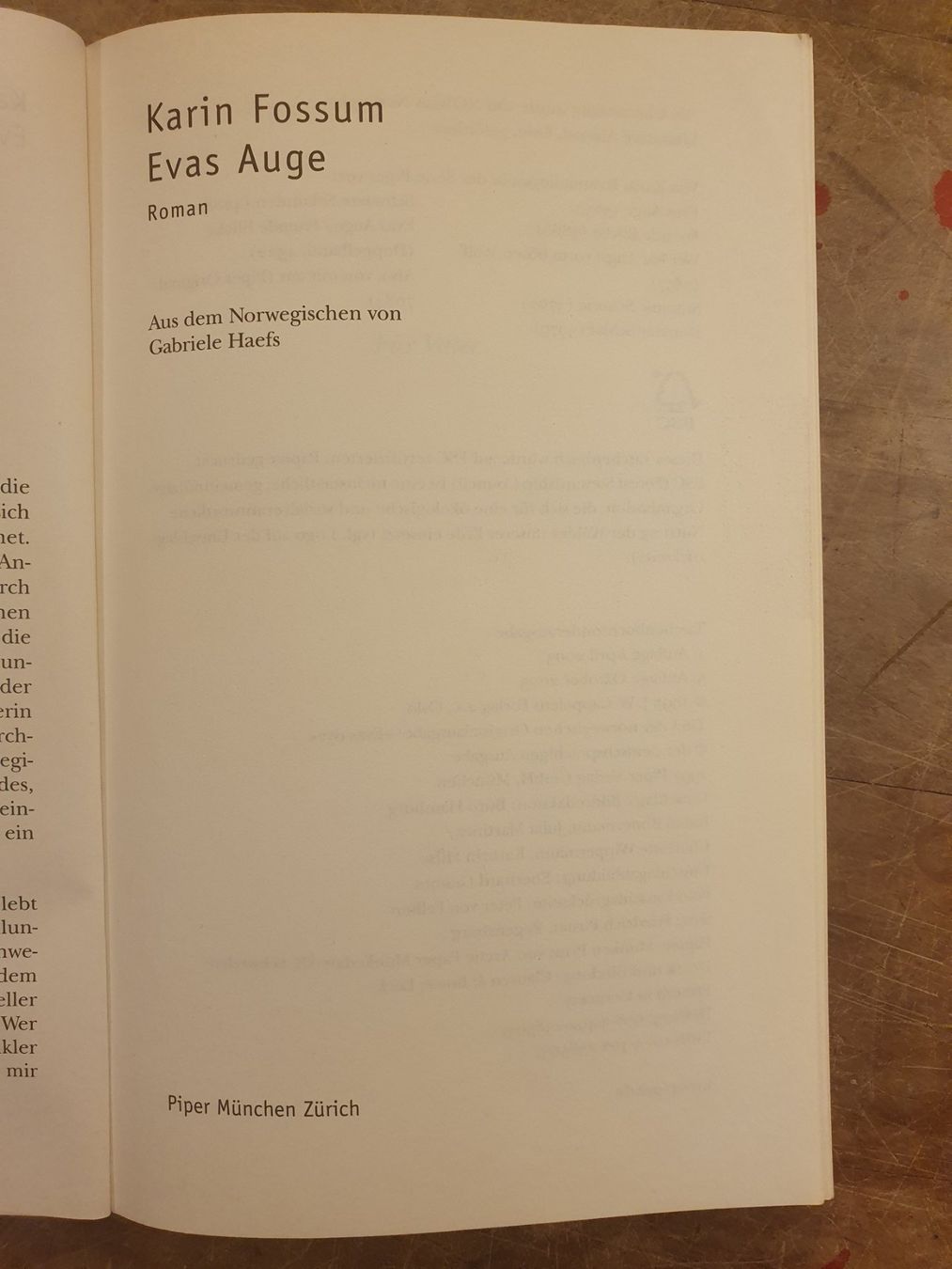 Libri: Evas Auge - Karin Fossum - Piper – Usato da Zürich venduto da loosebone 2