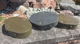 3 Stk. Munitionskisten oval /  verm. CH Armee oliv und grau