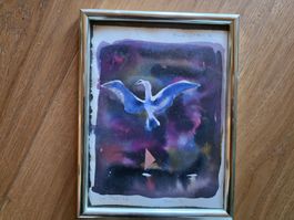 schönes Vogel Schwan Aquarell signiert