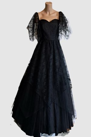 Zipfelkleid schwarz Spitze Gothic WGT Gr. M/L Vintage lang