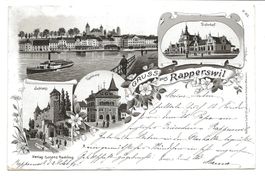 Gruss aus Rapperswil (SG) Bahnhof - Rathaus - Litho - 1898 !