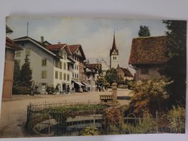 Alte Ansichtskarte Hochdorf mit Kirche und Brunnen, selten