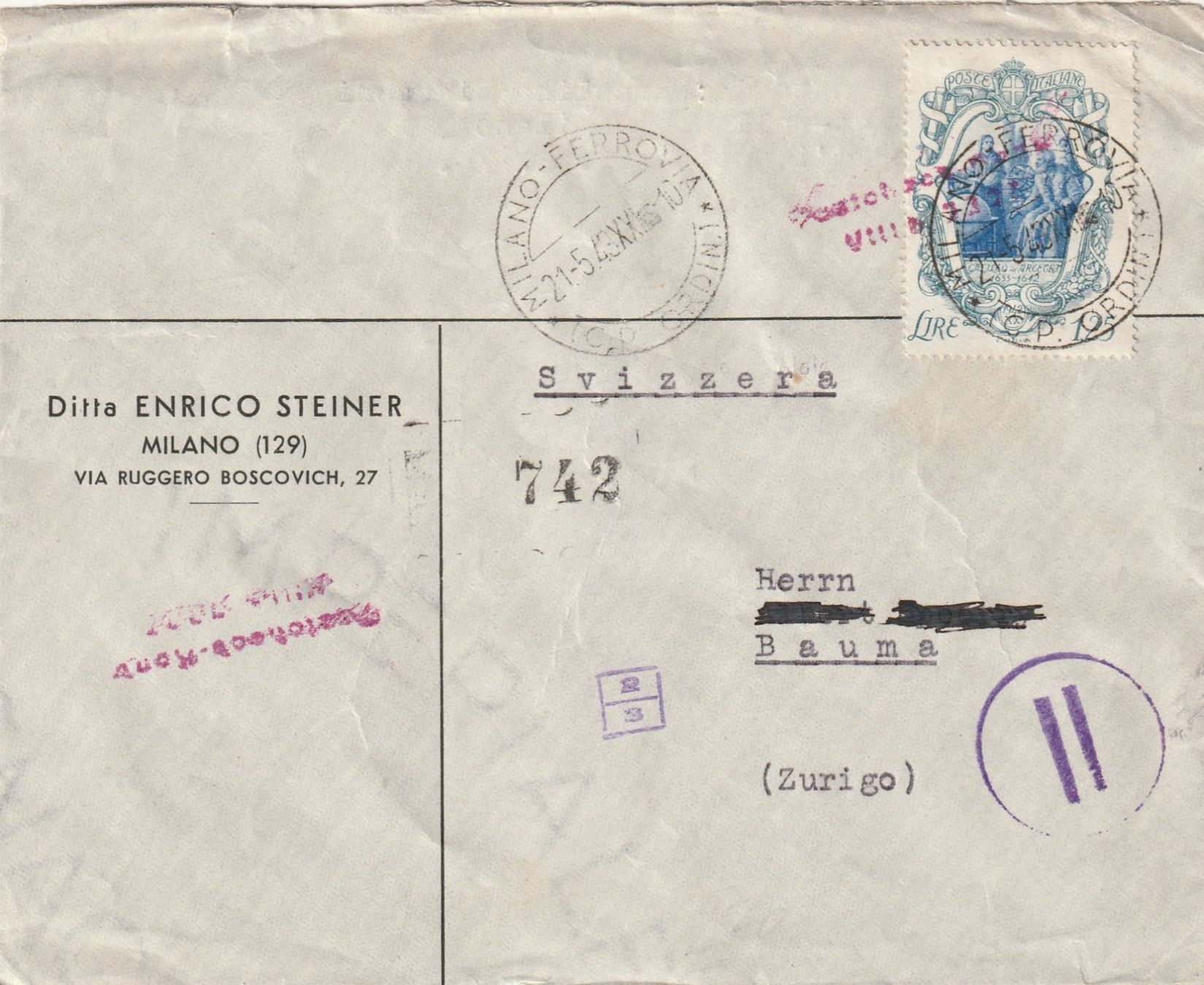 Tutti i francobolli: Italien Brief mit Zensur 1948 – Usato da Rorschacherberg venduto da fratovi2