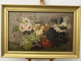 Antikes Ölgemälde Stillleben mit Früchten und Blumen