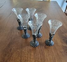6 verres alcool pied étain 