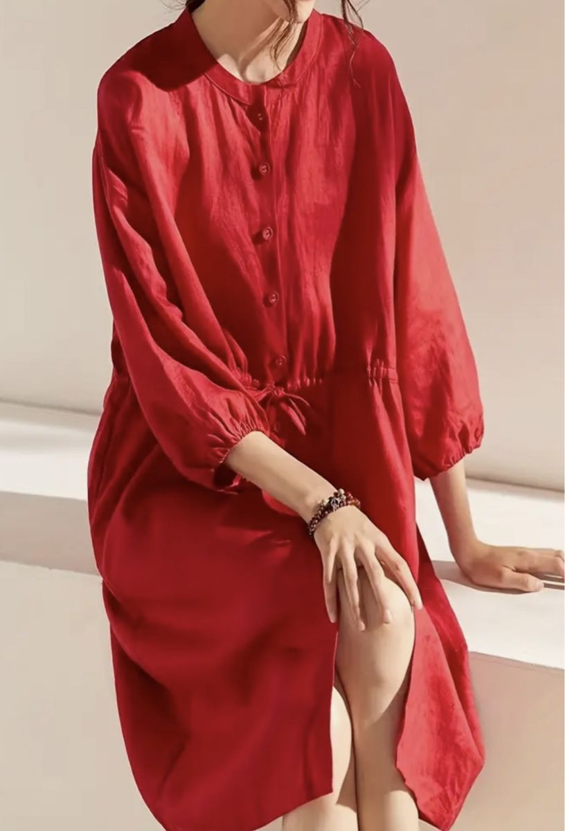 Kleider: Chic Abito -camicetta lungo di cotone rosso-nuovo-M/L – Neu und originalverpackt aus Gordevio von LanaZimm 2