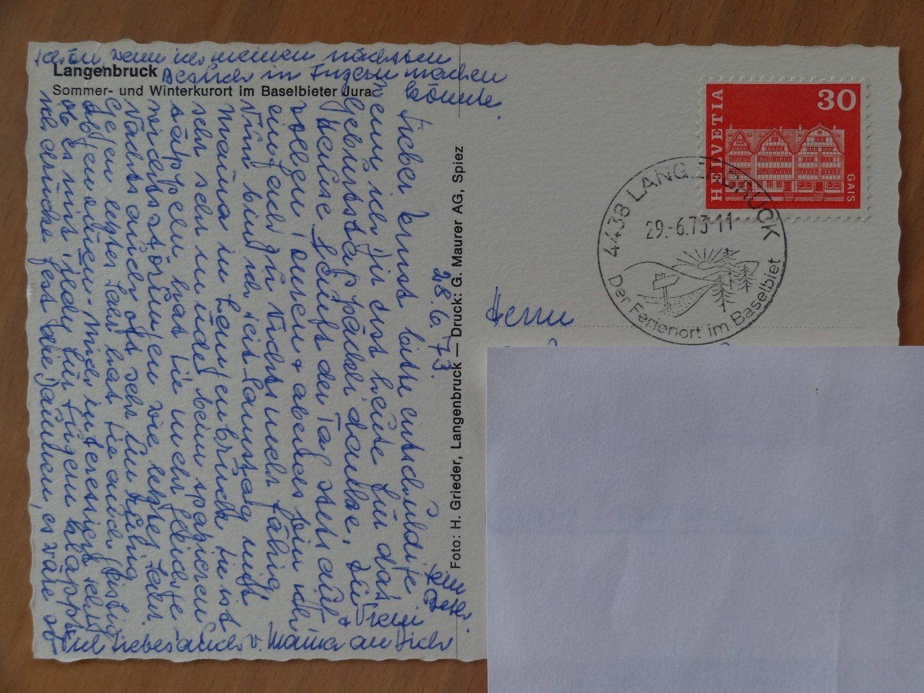 Cartoline postali: Langenbruck - Baselland - 1973 – Usato da St Léonard venduto da Riglin 1
