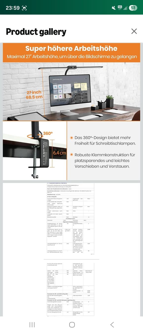 Lampade: Desk lamp - New & modern eye-friendly office light! – Nuovo (secondo la descrizione) da Granges-Paccot venduto da Samgas79 1