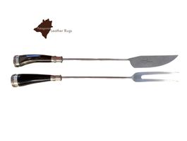 Grillmesser- und Gabelset mit Kuhhorngriffen