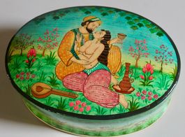 Exotische Vintage Dose, Kashmiri Papier-Mâché
