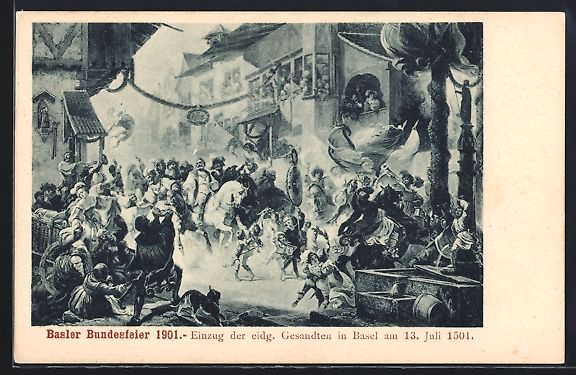 Ansichtskarten: Basel, Bundesfeier 1901, Einzug d. eidg. – Gebraucht aus Berlin von bartko-reher