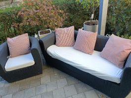 Garten Lounge Set Rattan schwarz mit Kissen gebraucht