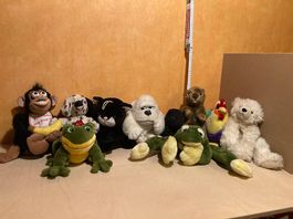 10 peluches singe, grenouille, chien, panthère, nounours ...