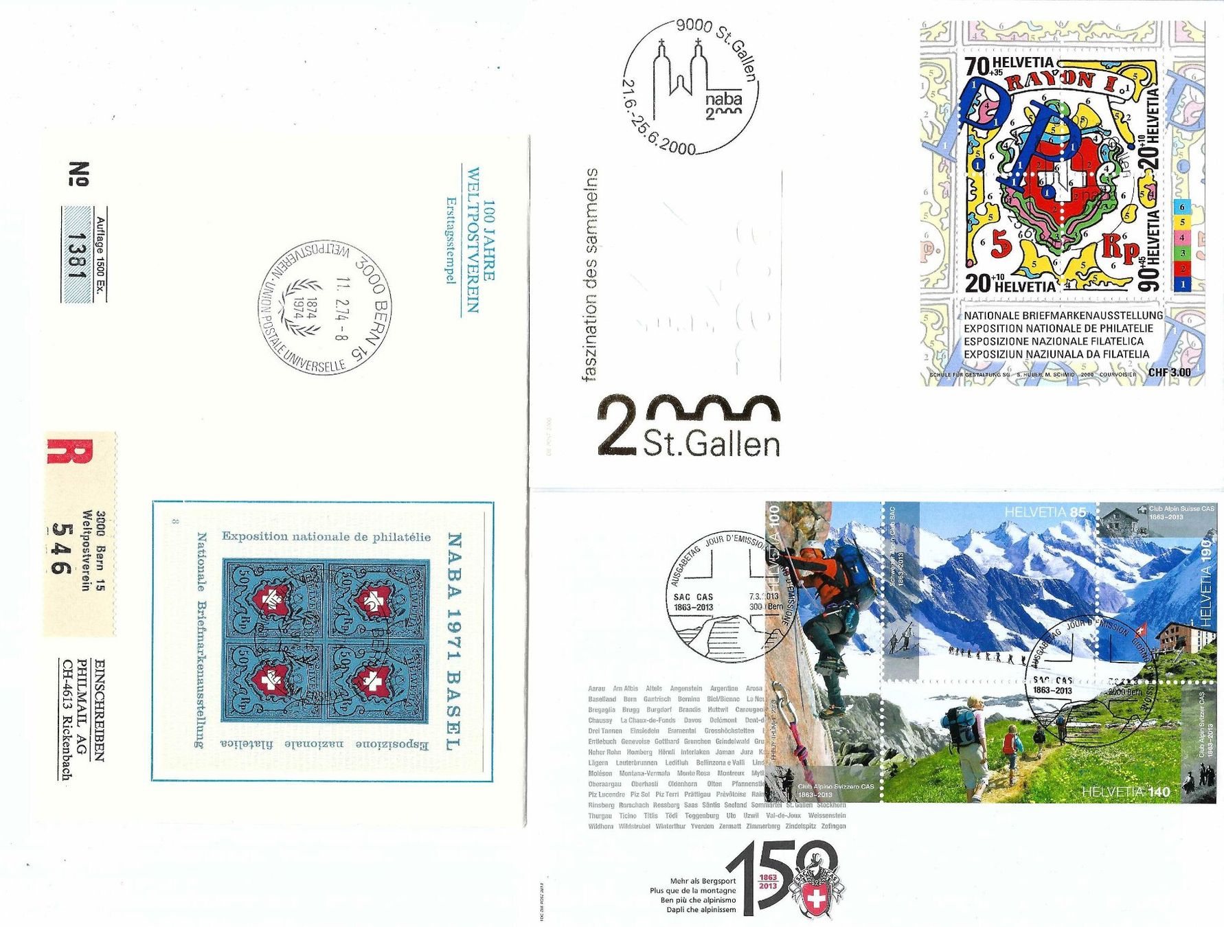 Alle Briefmarken: 6 Belege mit Block qm – Gebraucht aus Aarau von fussball-fussball 1