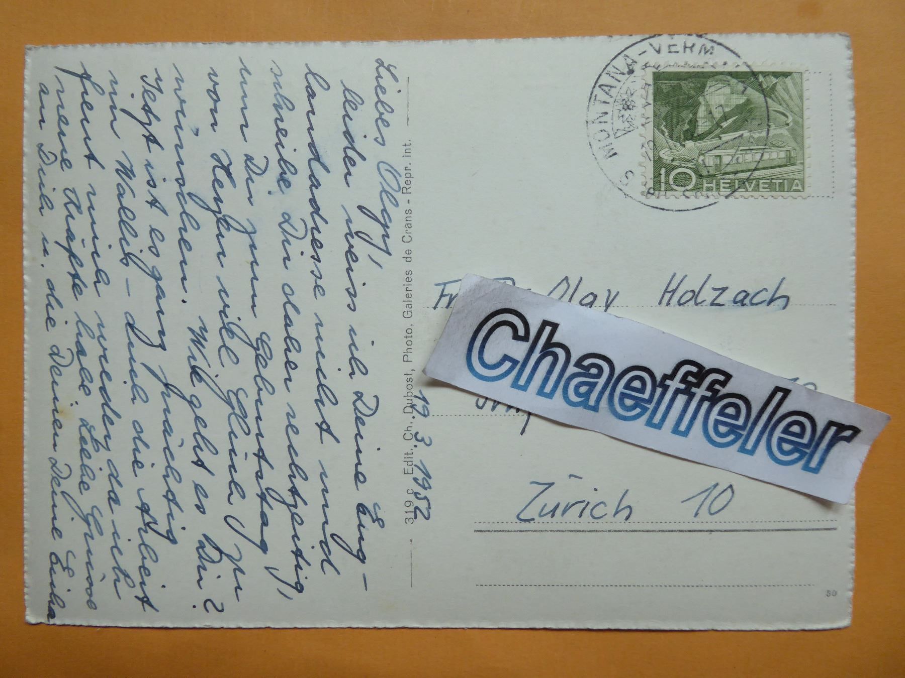 Cartes postales: 1952 Crans – D'occasion à Zürich par Chaeffeler 1