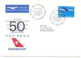Swissair Sonderbrief 50 Jahre Schweizeresche Luftpost 1969