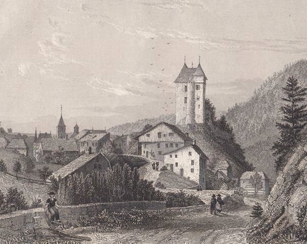 Stiche: VALANGIN, STAHLSTICH, GRAVURE SUR ACIER – Antik aus Grüningen von Kartensammler