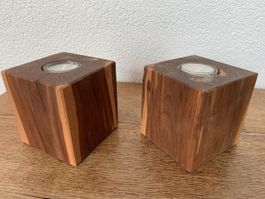 Lot de 2 bougeoirs en bois massif, style scandinave