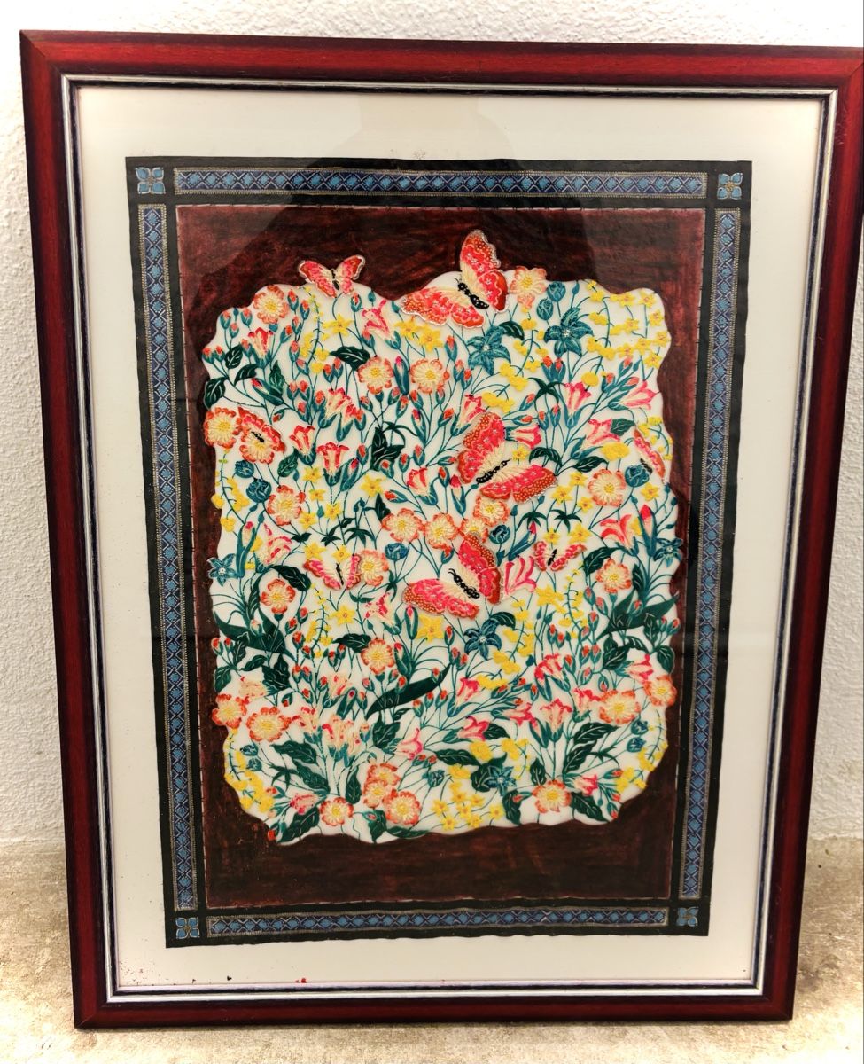 Poster & Bilder: Gemälde mit Rahmen, Blumen und Schmetterlinge, – Gebraucht aus Schlieren von Stephan134