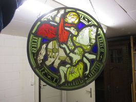 Glas-Medaillon hist. Wappenscheibe vitre blason Hlg. Martin