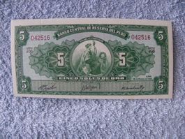 Peru 5 Soles de Oro Banknote, 18. Maerz 1960, Neu Zustand!
