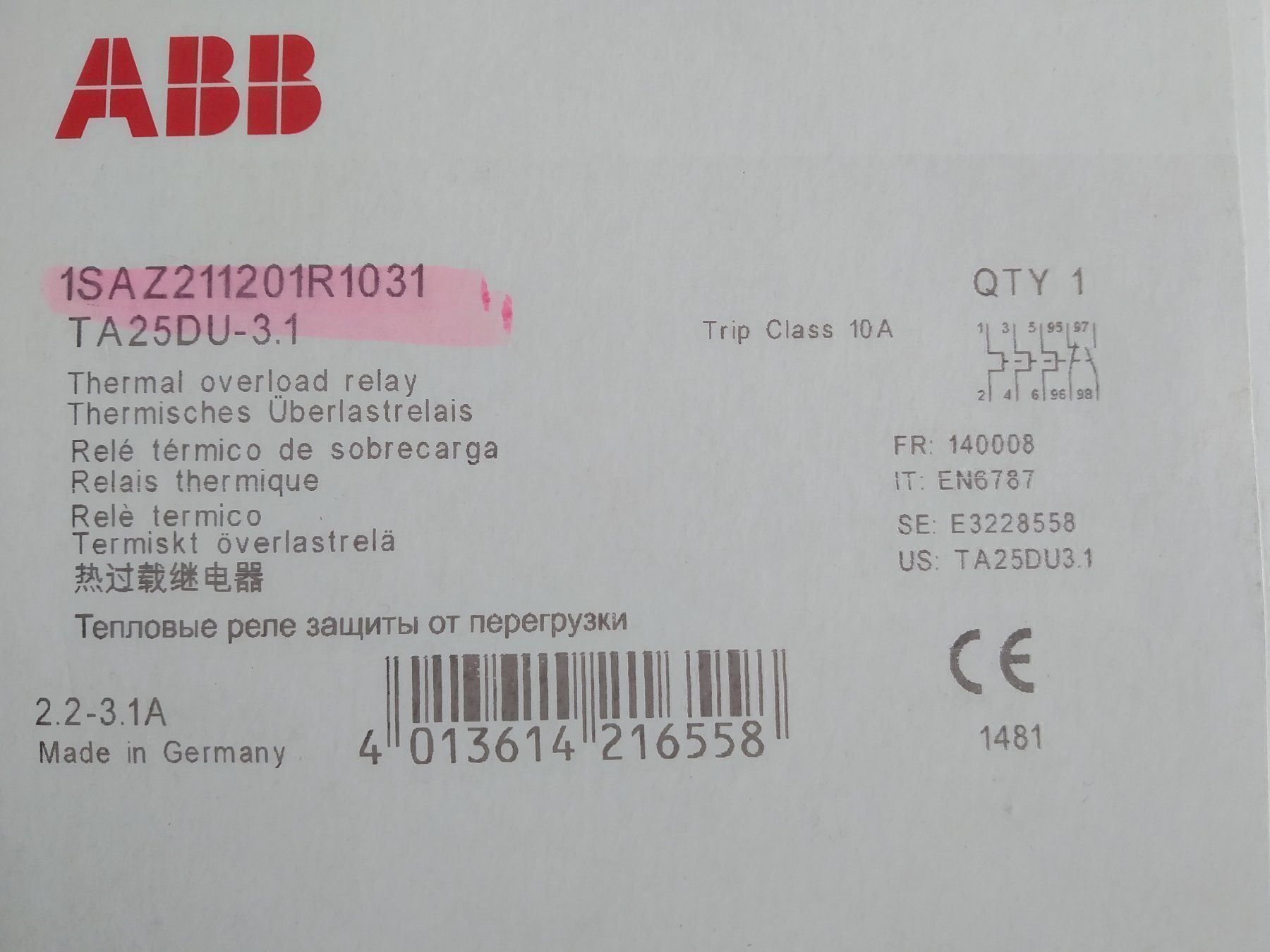 Cages, transport & sécurité: ABB Thermisches Überlastrelais, NEU – Neuf avec emballage d'origine à Döttingen par Schlei 1